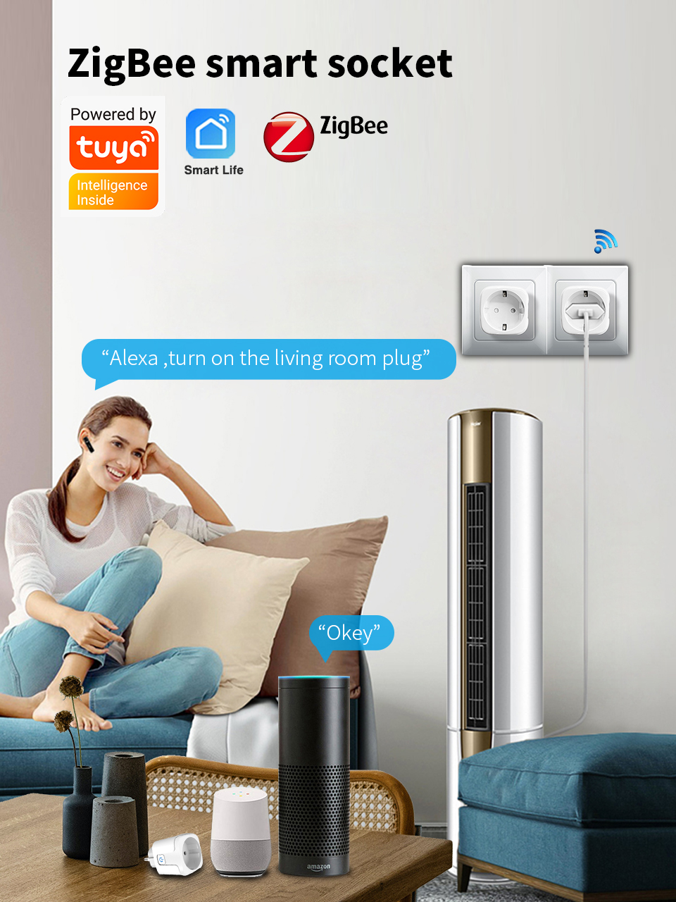 EU Plug Tuya Remote Power Socket Life APP Intelligence Remote Light Socket