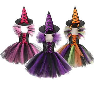 BAIGE高品質卸売キッズレイヤードチュチュドレス帽子付きコスプレ子供ハロウィンドレス女の子魔女ドレス