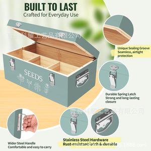 Wooden <b>Seed</b> <b>Storage</b> Box With Compartments Rectangular Green Solid Color Covered Plant <b>Seed</b> Organizer - Product Image 2