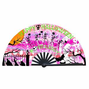 Custom <b>Large</b> Rave Nylon Fabric Folding <b>Fans</b> Handheld Bamboo Clack <b>Fans</b> for Halloween Advertising Classic Style Painted Technique - Product Image 5