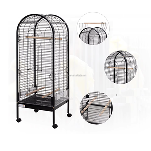 Jaula de Metal para Pájaros con Perchas de Madera para Loros Canarios con Ruedas 54x54x151cm Negro - Product Image 4