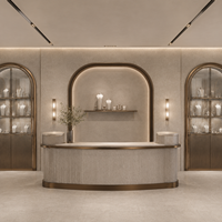Vitrine d'éclairage LED pour bijouterie de luxe et centre commercial, avec design arqué personnalisé, solution complète pour l'aménagement de magasin
