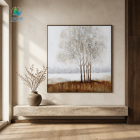 Peinture à l'huile texturée de paysage aux tons neutres, art mural, paysage hivernal, arbres brumeux pour la décoration intérieure, peintures de natures mortes