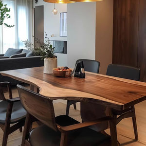 Table à manger en bois massif avec bord naturel en noyer d'Amérique du Sud |   Table Moderne 6 Places Multifonctionnelle Finition Mate pour la Maison, le Bureau et les Restaurants - Product Image 2