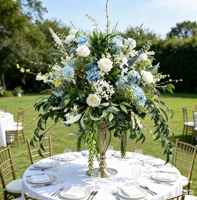 Décoration de table de mariage, grande composition florale d'hortensias, fleurs artificielles en soie de luxe pour la Saint-Valentin, 50 cm, 60 cm, 70 cm, 80 cm, bleu