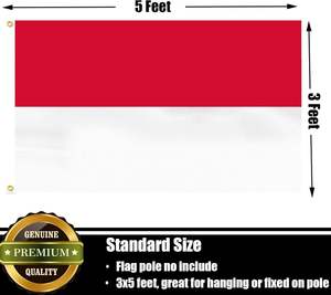 Bandera de Indonesia de 3x5 pies, doble cara, 3 capas, bandera indonesiana duradera para exteriores con costuras dobles y ojales de latón - Product Image 3