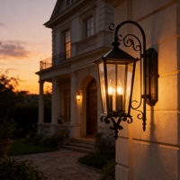 Lampe murale extérieure de jardin rétro noire de grande taille E14 * 3, étanche, lampe murale LED rétro pour villa, cour, couloir extérieur