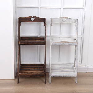 Retro Wooden Folding <b>Shelf</b> 2 Tier Brown And White Decorative Plant Stand Storage <b>Rack</b> For Home Interior - Product Image 2