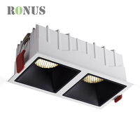 Spot encastré carré LED double tête 7W*2, dimmable, anti-éblouissement, COB