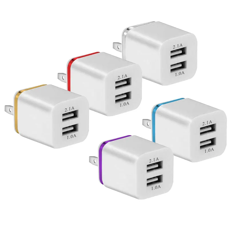 Logo Custom mini cube dual usb port wall charger 5V2.1A cargadores US plug charger adapter for iphone