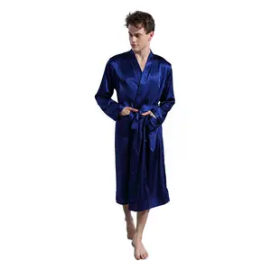 Yeni özelleştirilmiş nefes rahat erkekler kadınlar için 2023 lüks koyu mavi Unisex Kimono pijama bornoz elbiseler ve gece takım elbise