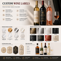 Étiquettes de bouteille de vin personnalisées de luxe, écologiques, résistantes à la chaleur, anti-rayures, dorées, gaufrées, métalliques, imperméables, autocollantes