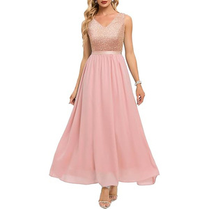 <span class=keywords><strong>Abito</strong></span> <span class=keywords><strong>da</strong></span> <span class=keywords><strong>Damigella</strong></span> con Scollo a V per Donna, Vestito Lungo in Chiffon con Applicazioni in Pizzo, <span class=keywords><strong>Abito</strong></span> <span class=keywords><strong>da</strong></span> Sera Formale a Vita Alta - Product Image 3