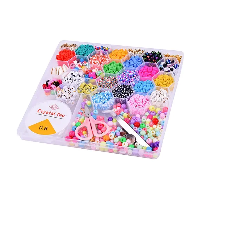 Vendita calda Set di perle di argilla polimerica 6mm colore arcobaleno perline con lettere alfabeto in argilla Kit accessorio per la creazione di braccialetti