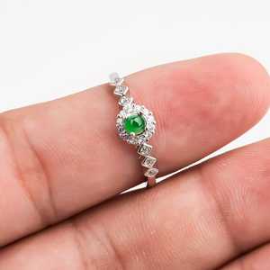 S925 <b>silver</b> <b>ring</b> <b>set</b> with natural A-grade jadeite of yonglv ice type. Fashion men's <b>ring</b>, women's style, adjustable design - Product Image 4