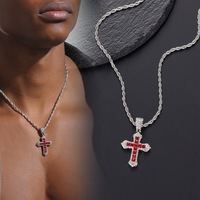 Collier pendentif croix Iced Out, zircon multicolore, style hip-hop, bijoux tendance, chaîne croix en strass pour hommes et femmes