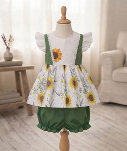 Vestido de Bebé Niña Bordado a Mano con Diseño de Girasol, Mangas con Volantes, Espalda con Lazo, Estilo Floral para Fiestas de Verano - Product Image 6