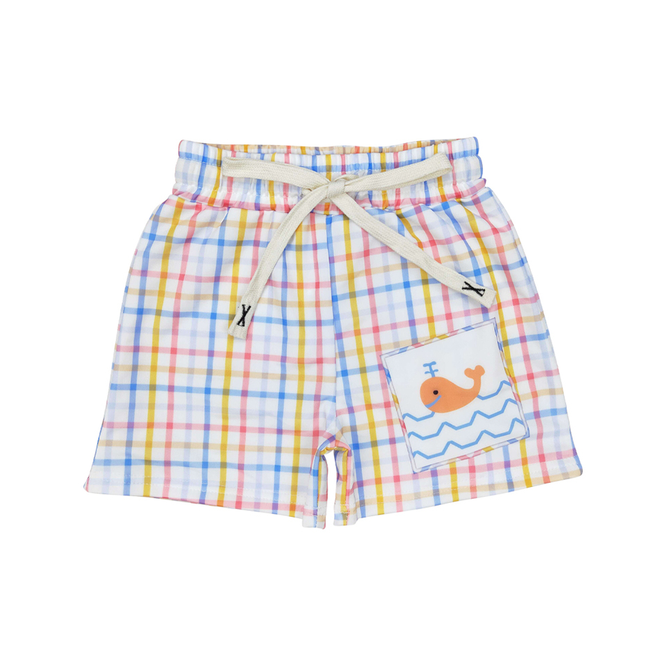S0400 New Rts Wholesale Whale Pattern Colored Plaid Swim Shorts Little Boy Swim Trunks 2025 Kids Clothing Boutique Boys Clothing