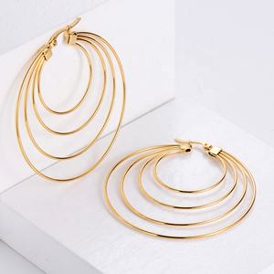 Boucles d'oreilles créole de Style coréen exagéré, bijou en acier inoxydable, avec grand cercle rond et grande boucle - Product Image 1