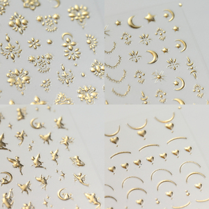 Champagne or étoile/lune/ange/ongles autocollants 3D auto-adhésif Nail Art décorations autocollants coeur étoile manucure décalcomanie - Product Image 5