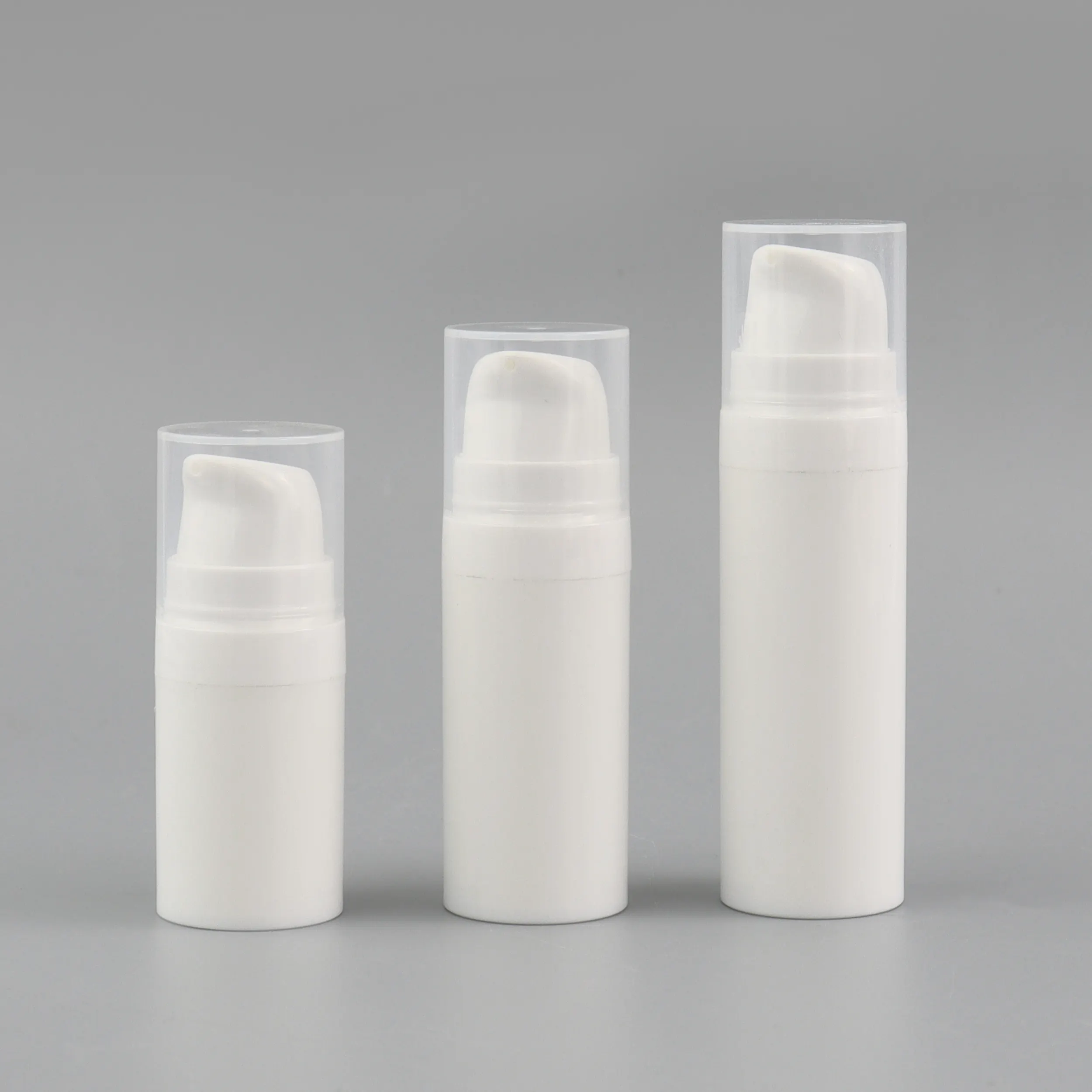Factory Direct Sales Cylindrical 5ML 10ML 15ML White PP Plastic Airless Pump Bottle With Snap Lotion Pump