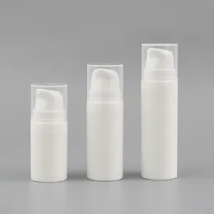 Fabriek Directe Verkoop Cilindrische 5Ml 10Ml 15Ml Witte Pp Plastic Airless Pomp Fles Met Snap Lotion Pomp