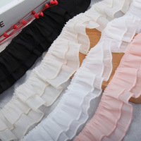 Jupe de style japonais en crêpe de soie 50% et mélange de polyester tissé, double couche, avec bordure en dentelle à volants