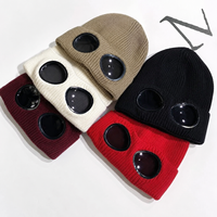 Bonnet d'hiver chaud en acrylique tricoté à revers simple, doublé épais, avec passe-lunettes, à rayures, pour le sport, vente en gros