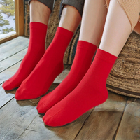 Chaussettes thermiques longues pour hommes en coton 100% rouge de qualité supérieure, jacquard, décontractées, avec logo, bordure du bas du mollet, antibactériennes, pour l'hiver, durables