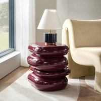 Table d'appoint ronde empilable contemporaine en fibre de verre brillante, table basse de luxe convertible de style arabe pour salon