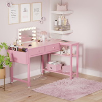 Bureau d'ordinateur d'angle rose pour filles avec tiroirs de rangement, prise électrique, bureau d'étude compact pour chambre à coucher