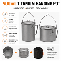 Pot suspendu en titane pur 900 ml (conception large et haute, couvercle inclus) – Ustensile de cuisson portable et léger pour camping et randonnée en extérieur – OEM