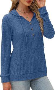 Suéter de Punto con Capucha para Mujer, Nuevo Modelo 2026, Cuello en V con Botones, Manga Larga, Estilo Casual Holgado para Otoño e Invierno - Product Image 2