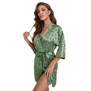 Bata de baño de satén con cinturón de lunares para mujer, ropa de baño de seda para casa, SPA, Hotel, Verano - Product Image 5
