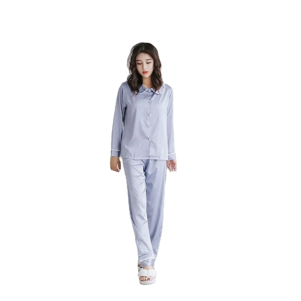 Pj sets-Pijama de color sólido para mujer, nuevo diseño, cuello de muñeca de satén de seda, pijama de 2 piezas, ropa de dormir del Tesoro secreto