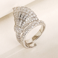 Mode Zircon Plume Anneau Bijoux 925 Sterling Silver Plume Fan Anneaux pour Femmes