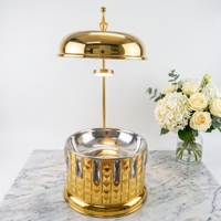Plat de service de luxe 8L doré suspendu pour buffet, avec projecteur LED, base ornée et bijoutée, chauffe-plat en acier inoxydable pour buffet