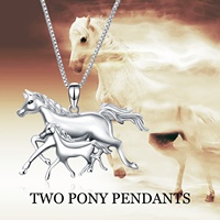 Bijoux sur le thème des animaux Collier pendentif deux chevaux galopants en argent sterling 925 plaqué rhodium