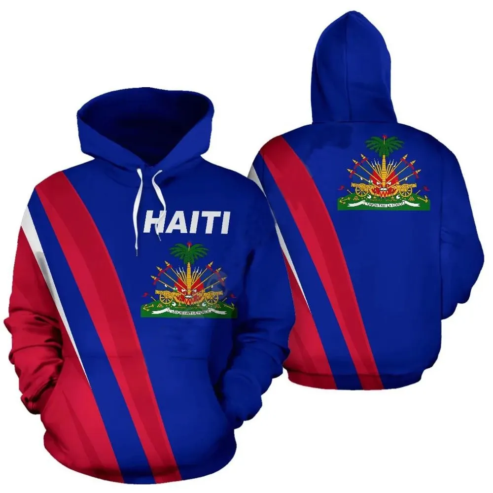 Haitian Plain Hoodies Herren Haiti Flag Print Neuheit Herren Casual Pullover Hoodies Langarm Hooded Sweatshirts mit Taschen