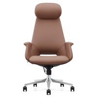 Chaise de bureau ergonomique confortable avec base pivotante en aluminium, siège en cuir avec mousse pure haute densité, accoudoirs réglables en 3D