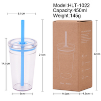 Gobelet en plastique MANGO avec couvercle et paille, sans BPA, de qualité alimentaire, réutilisable, écologique, tasse à eau anti-fuite, légère et portable