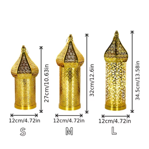 Full <strong>Gold</strong> Islamic Hollowed <strong>Lantern</strong> Traditional Pattern Decorative Wind Lamp Flashing Light for Indoor Use Ramadan Eid Home - Product Image 6