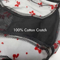 Ensemble de lingerie ultra-fin et séduisant - Soutien-gorge push-up à armatures et culotte avec transparence et maille transparente et motif imprimé