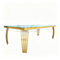 Nouvelle arrivée, table de salle à manger de luxe carrée en acier inoxydable avec plateau en verre, table de salle à manger pour événements