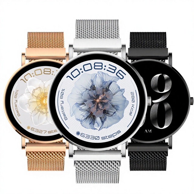 AM28 Ultra Thin 7mm Smart Watch AMOLED Voice Assistant Monitoring Female Cycle Tracking Long Battery