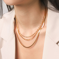 Collier à trois couches en acier inoxydable plaqué or 18 carats, best-seller, collier ras du cou superposé tendance et à la mode pour femmes