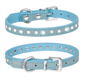Verstellbares weiches Katzen-und Hunde halsband mit funkelnden Strass steinen Haustier leine und Halsband mit festem Muster aus PU und Leder - Product Image 5