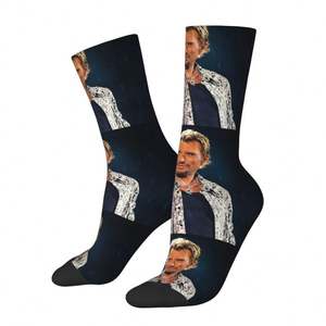 Chaussettes personnalisées pour hommes, mignonnes, Johnny Hallyday, chaussettes unisexes, chaudes et confortables, imprimées en 3D, style chanteur français - Product Image 2