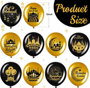 40 Globos de 12 Pulgadas para Ramadán Mubarak, Decoración para Fiesta de Eid Mubarak, Globos de Látex para <span class=keywords><strong>Feliz</strong></span> Eid Al-Fitr, Decoración para Ramadán Kareem - Product Image 4