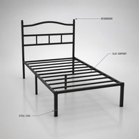 Einzelnes Metallbettgestell mit Kopfteil und Lattenrost, Mattschwarzes Stahlplattformbettgestell, kein Boxspringbett erforderlich